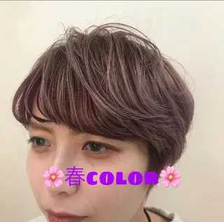 ショート カラー 小顔レイヤー/ ベージュ🤍Rieのヘアスタイル