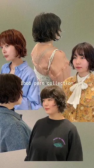 ミディアム パーマ 抜け感ボブ×パーマ ｜kazaneのヘアスタイル