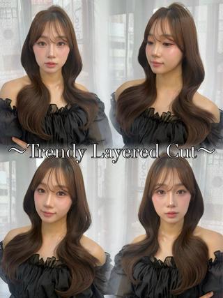 ロング カラー ヘアアレンジ 韓国風カラーカット 🤍店長　鳥越のヘアスタイル