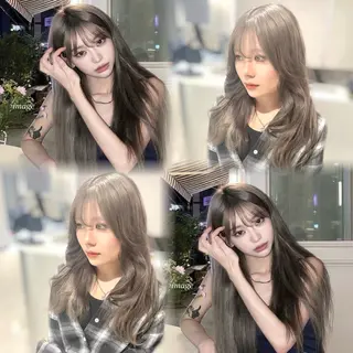 セミロング カラー 韓国ハイレイヤー ハッシュカット特化のヘアスタイル