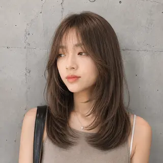 ミディアム カラー 盛れる顔まわりカット 髪質改善/渋谷/れんのヘアスタイル