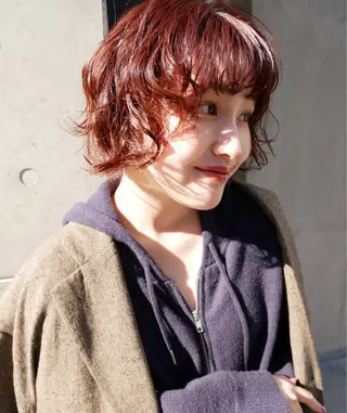 ミディアム カラー パーマ 森田遥奈/透明感カラ ー/酸性ストレートのヘアスタイル