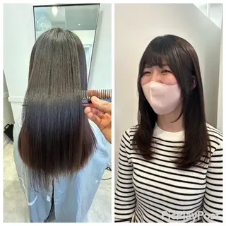 セミロング カラー パーマ 髪質改善縮毛矯正,ブ リーチ縮毛矯正KEIのヘアスタイル