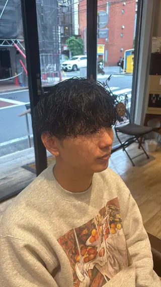 ショート メンズ 洛樹 /フェード/ ハイライト/パーマのヘアスタイル