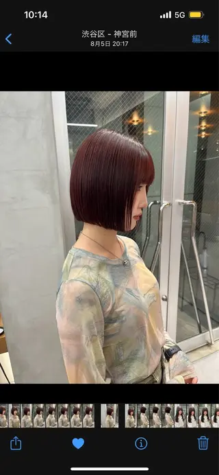 ミディアム カラー 縮毛矯正ボブ&顔まわ レイヤー♡TOMOEのヘアスタイル