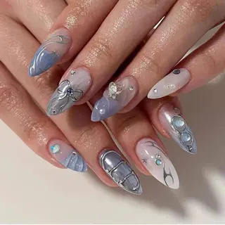 ロング カラー 波 なみのネイルデザイン