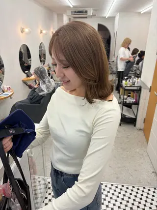 ミディアム リン🔔ボブ cut 柔らかベージュ🤎のヘアスタイル