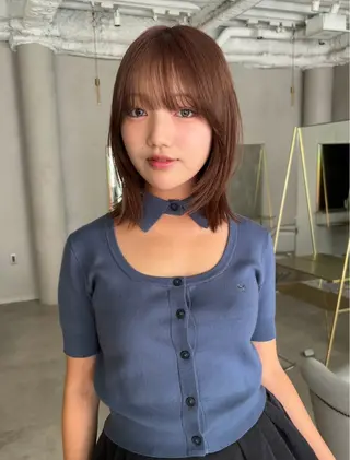 ミディアム カラー 透明感カラー/パーマ オレンジmiyo⭐️のヘアスタイル