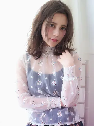 ミディアム カラー パーマ ヘアアレンジ 髪質改善/韓国風 レイヤー/田村祐樹のヘアスタイル