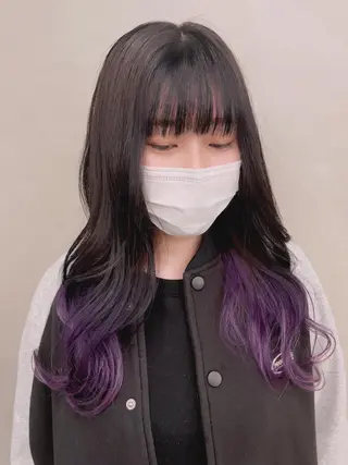 ミディアム カラー インナーカラー 推し ブリーチ 髪質改善のヘアスタイル