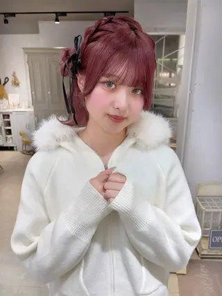 ロング ヘアアレンジ 無料カットモデル💞 ピンク💞みどりのヘアスタイル