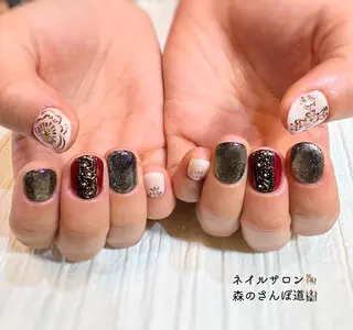 ネイル ショートネイル 森のさんぽ道のネイルデザイン