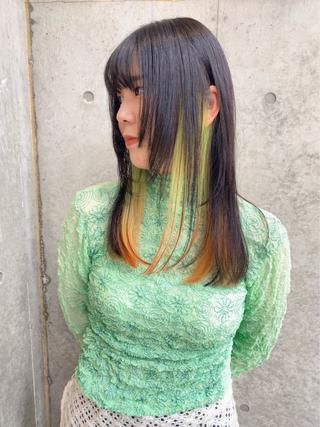 セミロング カラー Saki/レイヤー/ 柔色カラー/顔まわりのヘアスタイル