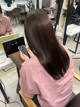 ロング パーマ 透明感×艶カラー ✨️美髪縮毛🍒リオのヘアスタイル