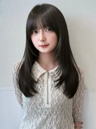 ロング 表参道小顔カット前髪 割れ改善クロスパーマのヘアスタイル