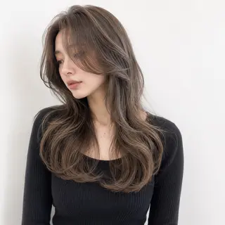 ロング カラー 顔まわりレイヤー× 韓国ヘアオタベシンヤのヘアスタイル