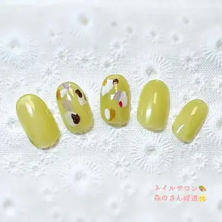 ネイル ショートネイル 森のさんぽ道のネイルデザイン