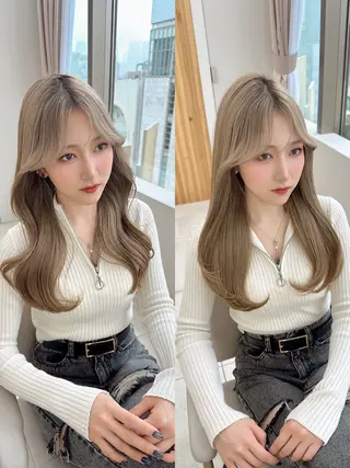 セミロング カラー 🇰🇷韓国風くびれ ヘア🇰🇷中村優大のヘアスタイル