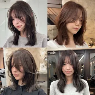 ミディアム カラー ヘアアレンジ 似合わせレイヤー ＆縮毛矯正のヘアスタイル