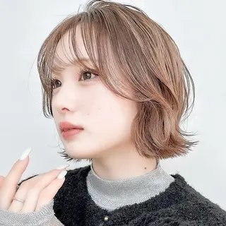 ミディアム 韓国レイヤー/顔周り 縮毛矯正/ 渡邊莉玖のヘアスタイル