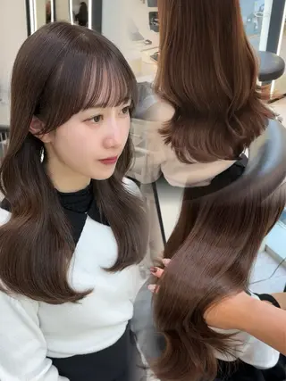 ロング カラー ブリーチなしヘーゼル 🤎透明感カラー 唯のヘアスタイル