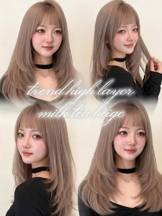 ミディアム カラー ヘアアレンジ 🌿巴結生🌱大宮 ミルクティーベージュのヘアスタイル