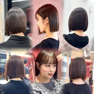 ミディアム カラー 山崎/ボブ縮毛矯正 レイヤー髪質改善のヘアスタイル