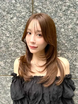 セミロング カラー ブリーチしない暖色 カラー🥀杉 優菜のヘアスタイル