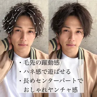 ショート パーマ メンズ センターパート/毛 流れ/パーマ特化のヘアスタイル