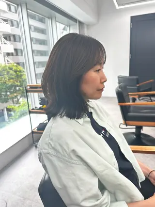 ミディアム カラー パーマ ヘアアレンジ メンズ キッズ レイヤーカット/ 巻ける縮毛矯正のヘアスタイル