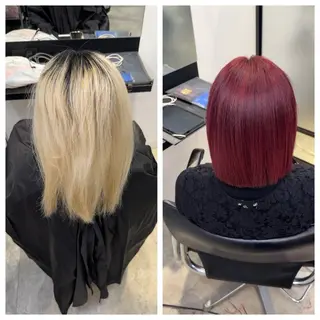 ミディアム け んブリーチ縮毛矯正のヘアスタイル