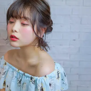 ショート カラー ヘアアレンジ 髪質改善、エクステ 山口卓哉のヘアスタイル