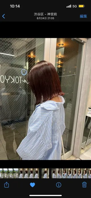 ミディアム カラー 縮毛矯正ボブ&顔まわ レイヤー♡TOMOEのヘアスタイル