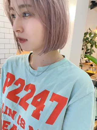 ミディアム カラー 顔周りレイヤーカット ブリーチminamiのヘアスタイル