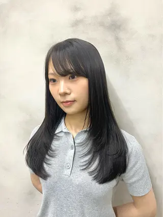 セミロング レイヤー/顔まわり/ 艶カラー/長野/あやのヘアスタイル