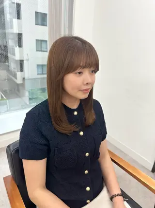 セミロング カラー パーマ ヘアアレンジ メンズ キッズ レイヤーカット/ 巻ける縮毛矯正のヘアスタイル