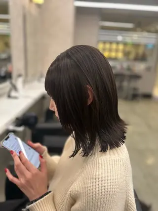 セミロング カラー パーマ ヘアアレンジ メンズ キッズ ブリーチなしカラー/ ブラウン/レイヤーのヘアスタイル