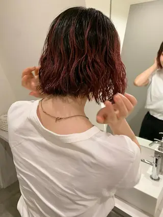 ミディアム カラー メンズ 落合希 Olivebeigeのヘアスタイル