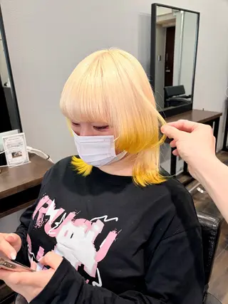 ミディアム カラー ✨ブリーチ髪質改善 ✨デザインカラーのヘアスタイル