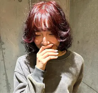 ミディアム カラー パーマ ヘアアレンジ デザインパーマ メンズカット 郁美のヘアスタイル