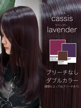 セミロング カラー ラベンダー💜オリー ブ‪💚暗髪🖤のヘアスタイル