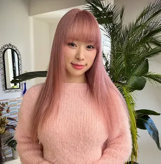 セミロング カラー ヘアアレンジ ハイトーン/縮毛矯正 /梅田/みほのヘアスタイル