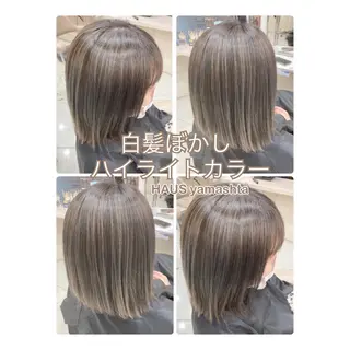 ミディアム カラー あやか 白髪ぼかしハイライトのヘアスタイル