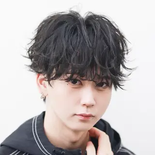 ショート カラー パーマ メンズ 🔥メンズ極🔥韓国 シャドウ/波巻き柿崎のヘアスタイル