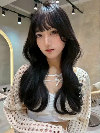 ロング 縮毛矯正 ミディアム レイヤー 顔周り金山のヘアスタイル