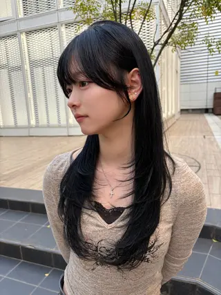 ロング カラー パーマ ヘアアレンジ 中顔面短縮カット🪽 レイヤー🥀コウヘイのヘアスタイル