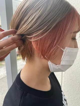 ショート カラー インナーカラー 推し ブリーチ  髪質改善のヘアスタイル