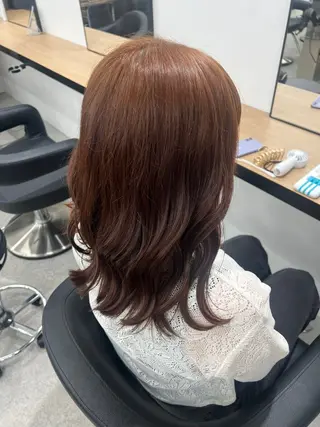 ミディアム カラー 💗愛され暖色💗 ピンク/レッド💗のヘアスタイル