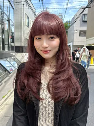 セミロング カラー パーマ レイヤー/透明感/ ブリーチなし/わかなのヘアスタイル