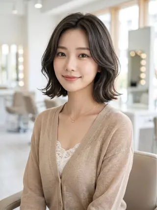 ミディアム カラー 韓国レイヤーカット× 髪質改善ラビマーニのヘアスタイル